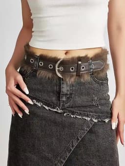 Vintage Faux Fur Waist Belt For Women Y2K Belt Retro All-Match Plush Waist Chain Autumn And Winter PU Leather Imitation Fur Belt