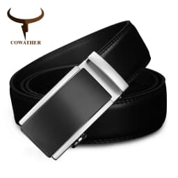 COWATHER 2021 luxury men belt for men automatic alloy buckle high grade cow leather belt vintage design Cowskin Male Strap CZ117