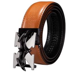 Hi-Tie Men's Orange Brown Belt for Jeans New Yellow Green Blue Leather Jeans Belts Fashion Cowboy Genuine Leather Belt Strap