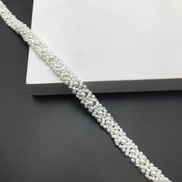 JLZXSY 1cmW Handmade Pearl Beaded Lace Trim Mesh Fabric Clothes Decoration Wedding Dress Collar Sleeve Sew on Applique Crafts