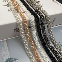 JLZXSY 1cmW Handmade Pearl Beaded Lace Trim Mesh Fabric Clothes Decoration Wedding Dress Collar Sleeve Sew on Applique Crafts