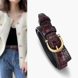 Women's Leather Belt Crocodile Pattern Decorative Match Jeans Suit Dress Slim Waist Genuine Black Leather Pants Waist Belt