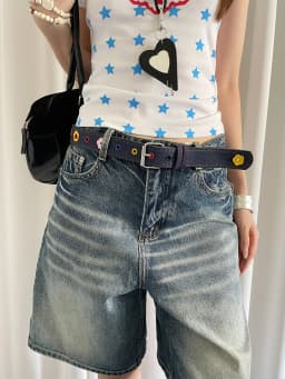 Y2k Dopamine Floral Red Plaid Waist Belt For Women Summer 2025 New Sweet Cool Hot Girl Denim Blue Belt