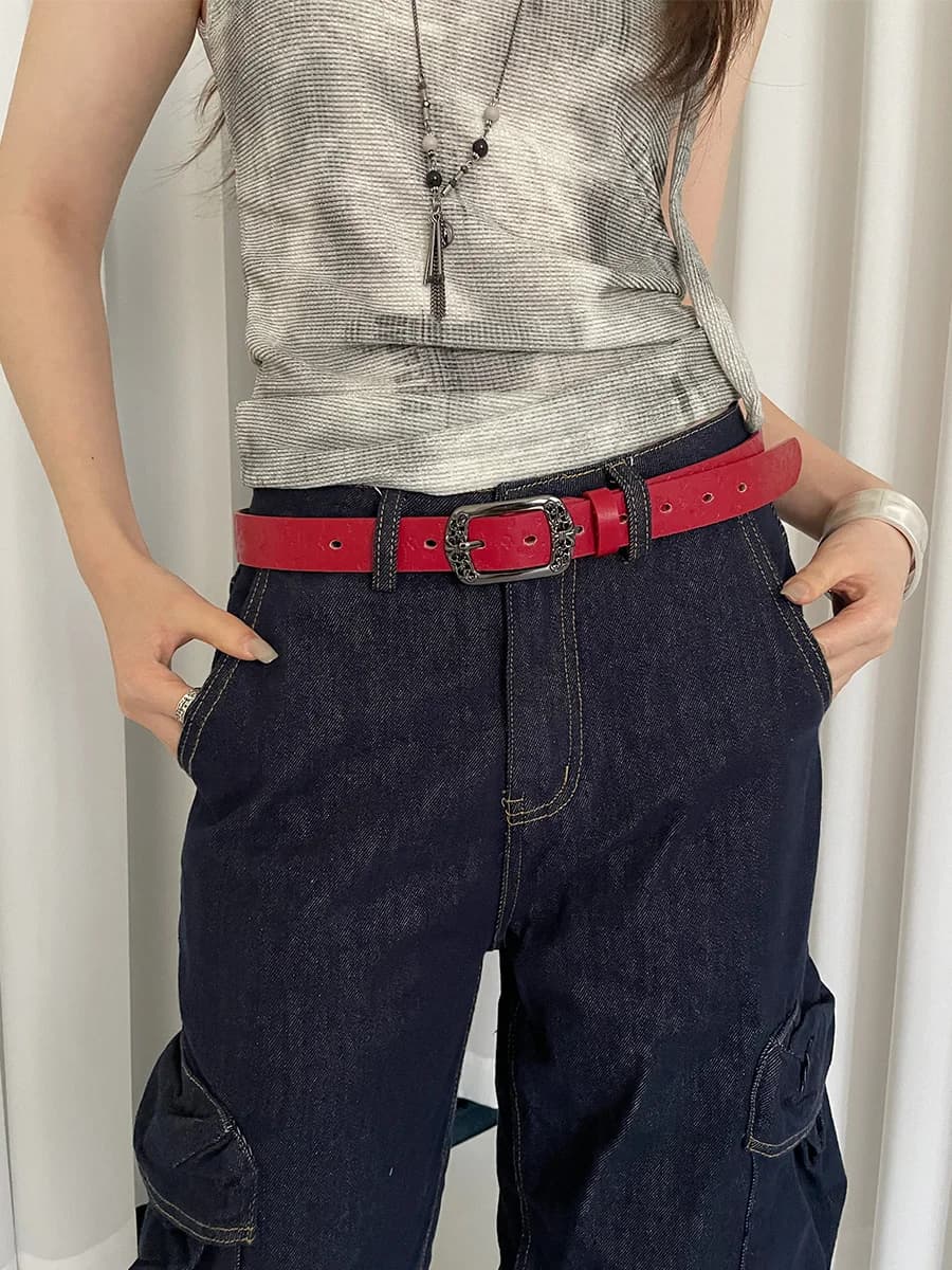 Retro Ethnic Style Butterfly Printed Red Belt For Women New In 2025 Versatile Belt With Jeans Belt Decoration