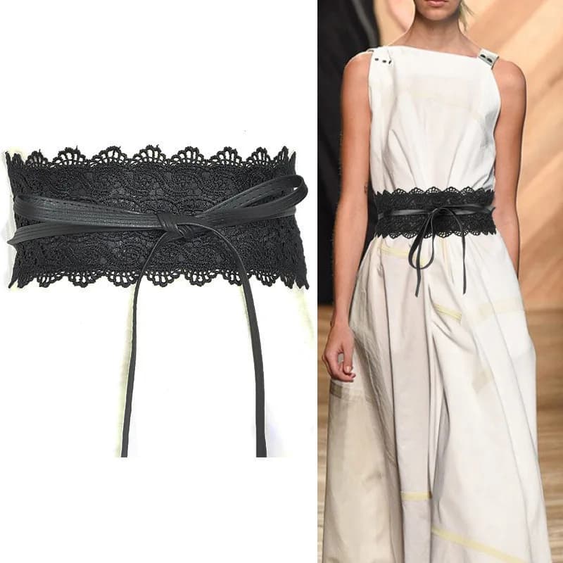 Boho Style Women Bow Lace Belt Wide Girdle Corset PU Leather Waist Belts Wedding Dress Skirt Decorative Waistband