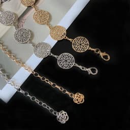 Elegant Round Metal Belt For Women Retro Gold Silver Carved Hollow Out Chain Long Belts Fashion Dress Decorative Lady Waistband