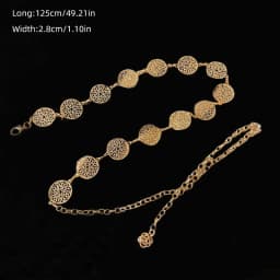 Elegant Round Metal Belt For Women Retro Gold Silver Carved Hollow Out Chain Long Belts Fashion Dress Decorative Lady Waistband
