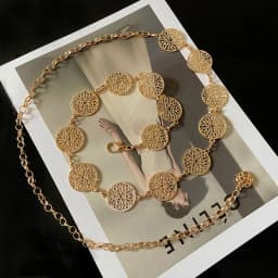 Elegant Round Metal Belt For Women Retro Gold Silver Carved Hollow Out Chain Long Belts Fashion Dress Decorative Lady Waistband