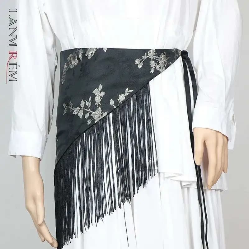 LANMREM American Style Women's Belt Spliced Tassel Bandage Waistband All-match Shirt Dress Female Spring New Fashion 2DC1589