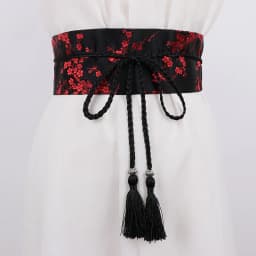 Vintage Floral Embroidered Waistband for Women Elegant Chinese Style Bow Tie Wrap Around Belt with Tassels for Dress Clothing