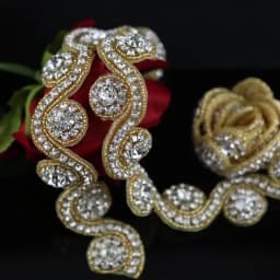 JLZXSY 1 Yard Gold Silver Rose Gold Rhinestone Applique Trim Iron on Hot Fix Crystal Embellishment Beaded Applique Accessories