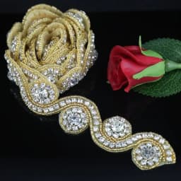 JLZXSY 1 Yard Gold Silver Rose Gold Rhinestone Applique Trim Iron on Hot Fix Crystal Embellishment Beaded Applique Accessories
