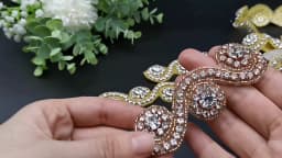 JLZXSY 1 Yard Gold Silver Rose Gold Rhinestone Applique Trim Iron on Hot Fix Crystal Embellishment Beaded Applique Accessories