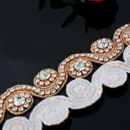 JLZXSY 1 Yard Gold Silver Rose Gold Rhinestone Applique Trim Iron on Hot Fix Crystal Embellishment Beaded Applique Accessories