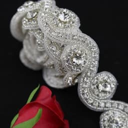 JLZXSY 1 Yard Gold Silver Rose Gold Rhinestone Applique Trim Iron on Hot Fix Crystal Embellishment Beaded Applique Accessories