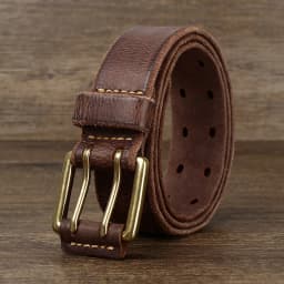 Belt For Men Leather Work Heavy Duty Double Buckles Dlawed Genuine Leather 3.8cm Male Copper Buckle Retro Brown Men's Belt