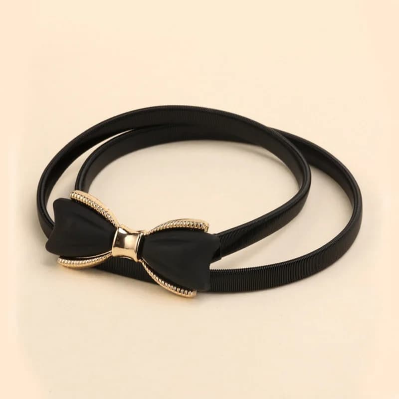 Korean Bow Buckle Metal Chain Belt Women Elastic Skinny Slim Body Thin Waist Belts For Female Lady Dress Shirt Decorative Straps