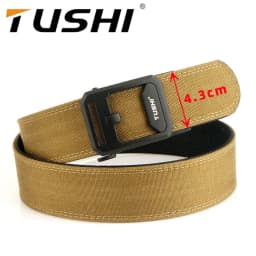 TUSHI Brand 4.3CM Wide Double-layer Reinforced Automatic Buckle Shooting Training Quick Hanging Pistol Mens Belt Nylon Outdoor