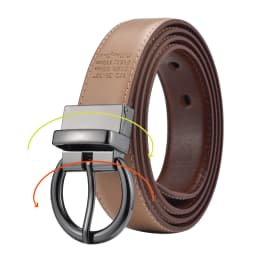 Women‘s Reversible Leather Belt Waist Strap Jeans Dress with Rose Gold And Black Rotate Buckle