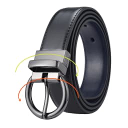 Women‘s Reversible Leather Belt Waist Strap Jeans Dress with Rose Gold And Black Rotate Buckle