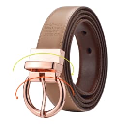 Women‘s Reversible Leather Belt Waist Strap Jeans Dress with Rose Gold And Black Rotate Buckle