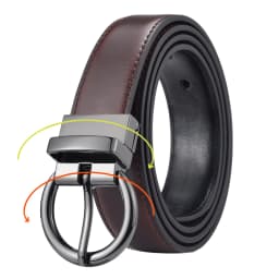 Women‘s Reversible Leather Belt Waist Strap Jeans Dress with Rose Gold And Black Rotate Buckle
