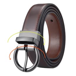 Women‘s Reversible Leather Belt Waist Strap Jeans Dress with Rose Gold And Black Rotate Buckle