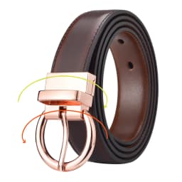 Women‘s Reversible Leather Belt Waist Strap Jeans Dress with Rose Gold And Black Rotate Buckle