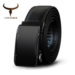 COWATHER Cow Genuine Leather Belt Top Quality Alloy Buckle Men Belts Automatic Buckle Cowhide Male Strap Black Brown Straps