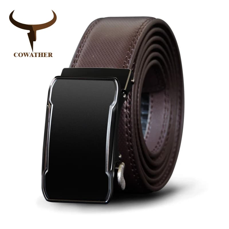 COWATHER Cow Genuine Leather Belt Top Quality Alloy Buckle Men Belts Automatic Buckle Cowhide Male Strap Black Brown Straps