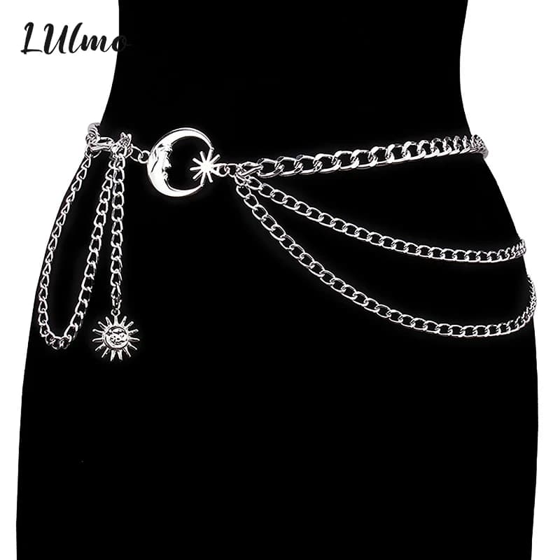 1Pc Moon Multilayer Metal Chain Waist Chain Ladies Waist Chain Belt Dress Skirt Belt With Moon Star Belt Gold Silver Clothing