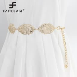 Leaf Shaped Hollow Out Chain Belt For Women Elegant Gold Silver Color Metal Waistband Ladies Fashion Wedding Dress Girdle Strap