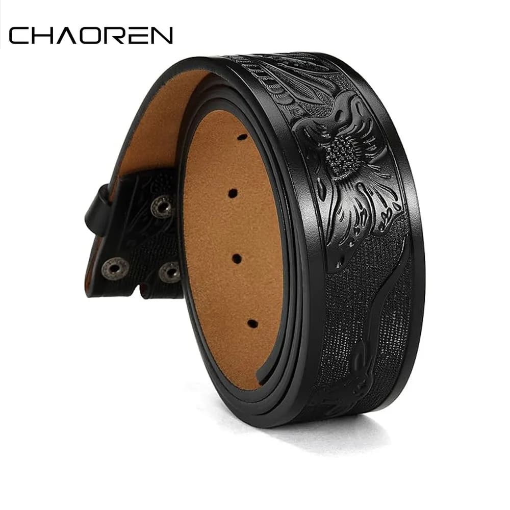 CHAOREN Western Belts for Men Without Buckle Cowboy Belt Full Grain Leather Belt for Jeans One Solid Piece Leather