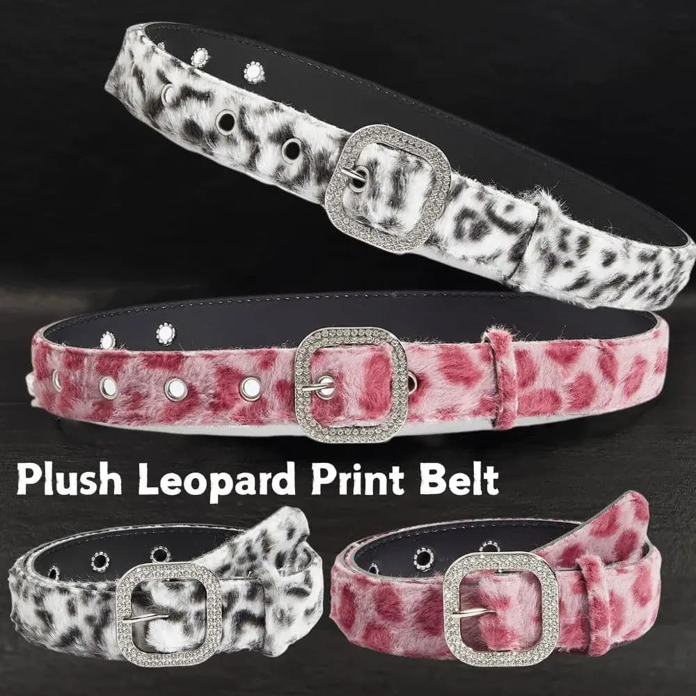 Pink Plush 2K Leopard Print Spicy Belts Fashion Trendy Women's Belt Fluffy Furry Waist Belt Retro Versatile Jeans Accessories
