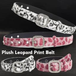 Pink Plush 2K Leopard Print Spicy Belts Fashion Trendy Women's Belt Fluffy Furry Waist Belt Retro Versatile Jeans Accessories