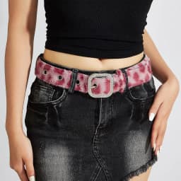 Pink Plush 2K Leopard Print Spicy Belts Fashion Trendy Women's Belt Fluffy Furry Waist Belt Retro Versatile Jeans Accessories