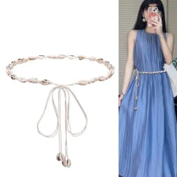 White Shell Thin Waist Belt for Women Bohemian Ethnic Style Woven Waistband Ropes Lady Dress Decorative Straps Summer Accessory