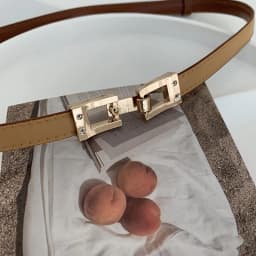 Square Metal Snap Buckle Belts For Women Lady PU Leather Thin Adjustable Waistbands Dress Coat Decorative Skinny Straps Girdle
