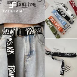 Korean Letter Canvas Belt Student Harajuku Pant Strap Double D-Ring Buckle Casual Unisex Waistband For Jeans Tactical Belts