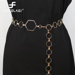 Fashion Hexagon Shape Women Waist Chain Geometric Belt For Women Gold Sliver Metal Belts Adjustable Suit Dress Ladies Waistband