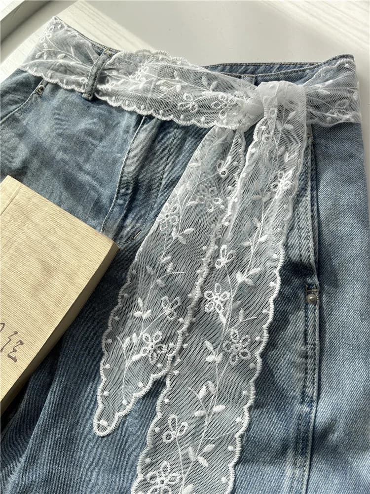New Long Thin Lace Belt for Women Embroidery Skirt Jeans Belt White Ribbon Waist Rope Slender Strip Silk Scarf Headband