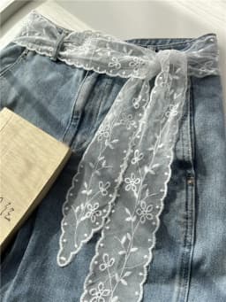 New Long Thin Lace Belt for Women Embroidery Skirt Jeans Belt White Ribbon Waist Rope Slender Strip Silk Scarf Headband