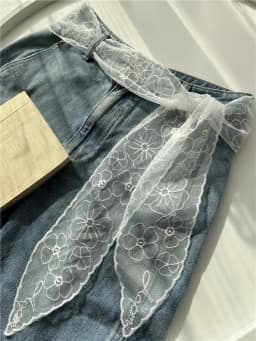 New Long Thin Lace Belt for Women Embroidery Skirt Jeans Belt White Ribbon Waist Rope Slender Strip Silk Scarf Headband
