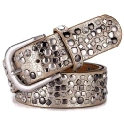 SupSindy Women Leather Belt Geometric Rivets Pin Buckle PU Belts For Women Jeans Luxury Designer Brand Waistband Female Black