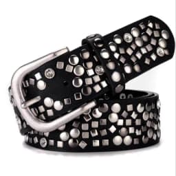 SupSindy Women Leather Belt Geometric Rivets Pin Buckle PU Belts For Women Jeans Luxury Designer Brand Waistband Female Black