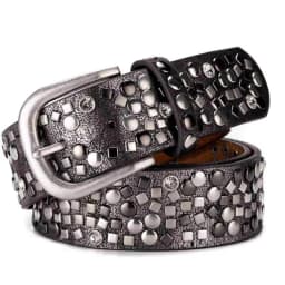 SupSindy Women Leather Belt Geometric Rivets Pin Buckle PU Belts For Women Jeans Luxury Designer Brand Waistband Female Black