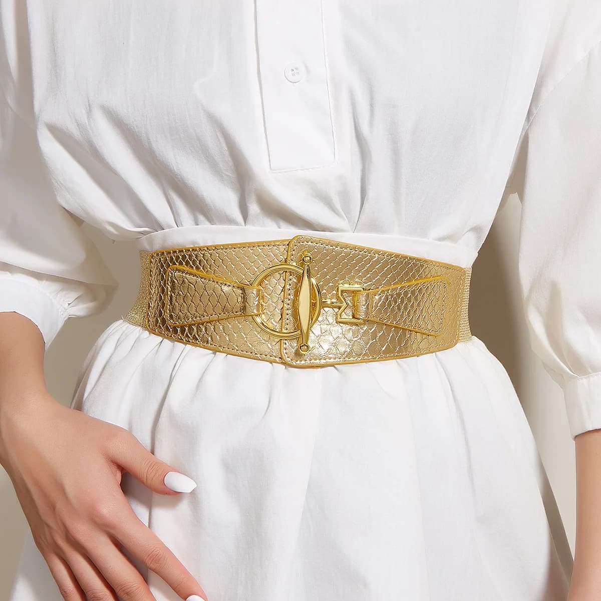 5x68cm Fashion Women Gold Silver PU Leather Elastic Cummerbunds Female Dress Corsets Waistband Decoration Stretch Wide Belt