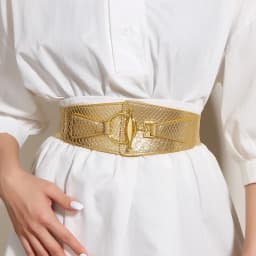 5x68cm Fashion Women Gold Silver PU Leather Elastic Cummerbunds Female Dress Corsets Waistband Decoration Stretch Wide Belt