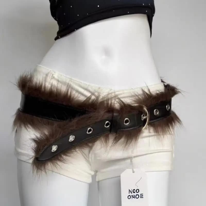 PU Belts Y2K Punk Waistband Women Fashion Plush Belt Faux Fur Waist Belt Pin Buckle Jeans Decor Belt Spice Girl Casual Strap