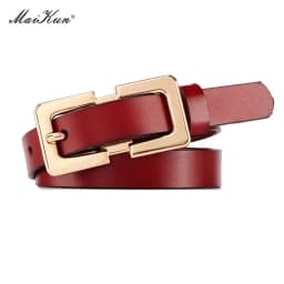 MaiKun Designer Belt Female Belts Original Leather Belts For Women Golden Metal Pin Buckle Belt